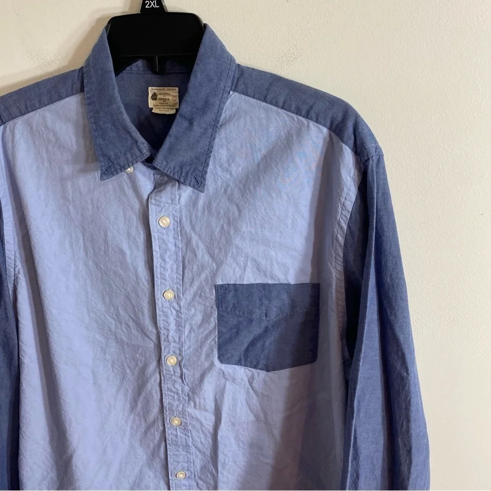 J.Crew Sunwashed Oxford Tailored Button Down Shirt Large Blue Colorblock Pocket